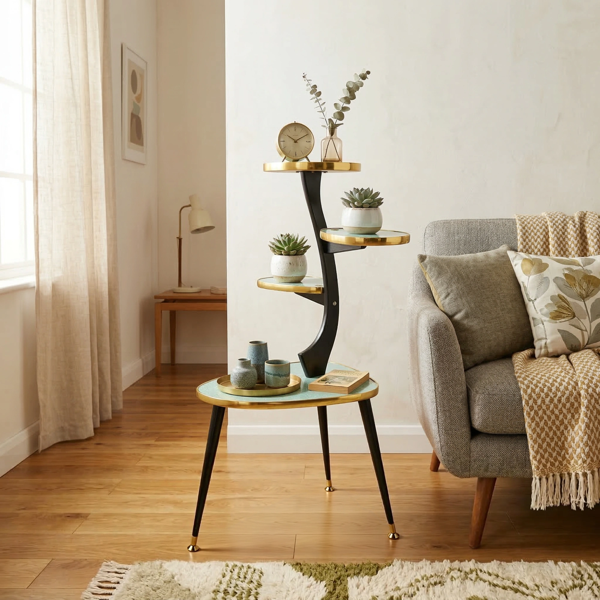 Mid Century Modern Royalexe&trade; 4 Tier Vira Plant Stand By Royale Naug Pattern in 12 Colours