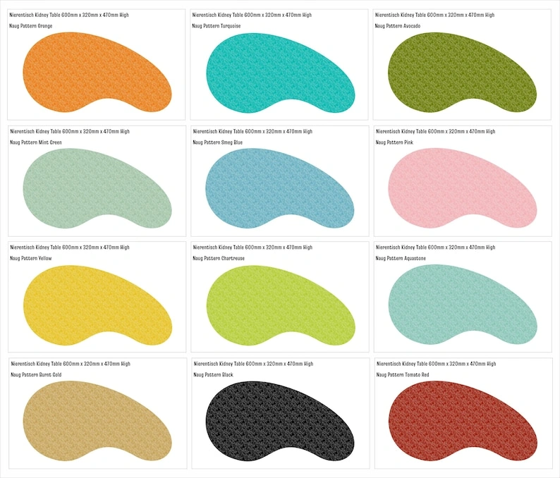 Mid Century Modern Royalexe™ Elma Kidney Plant Table Naug Pattern in 14 Colours