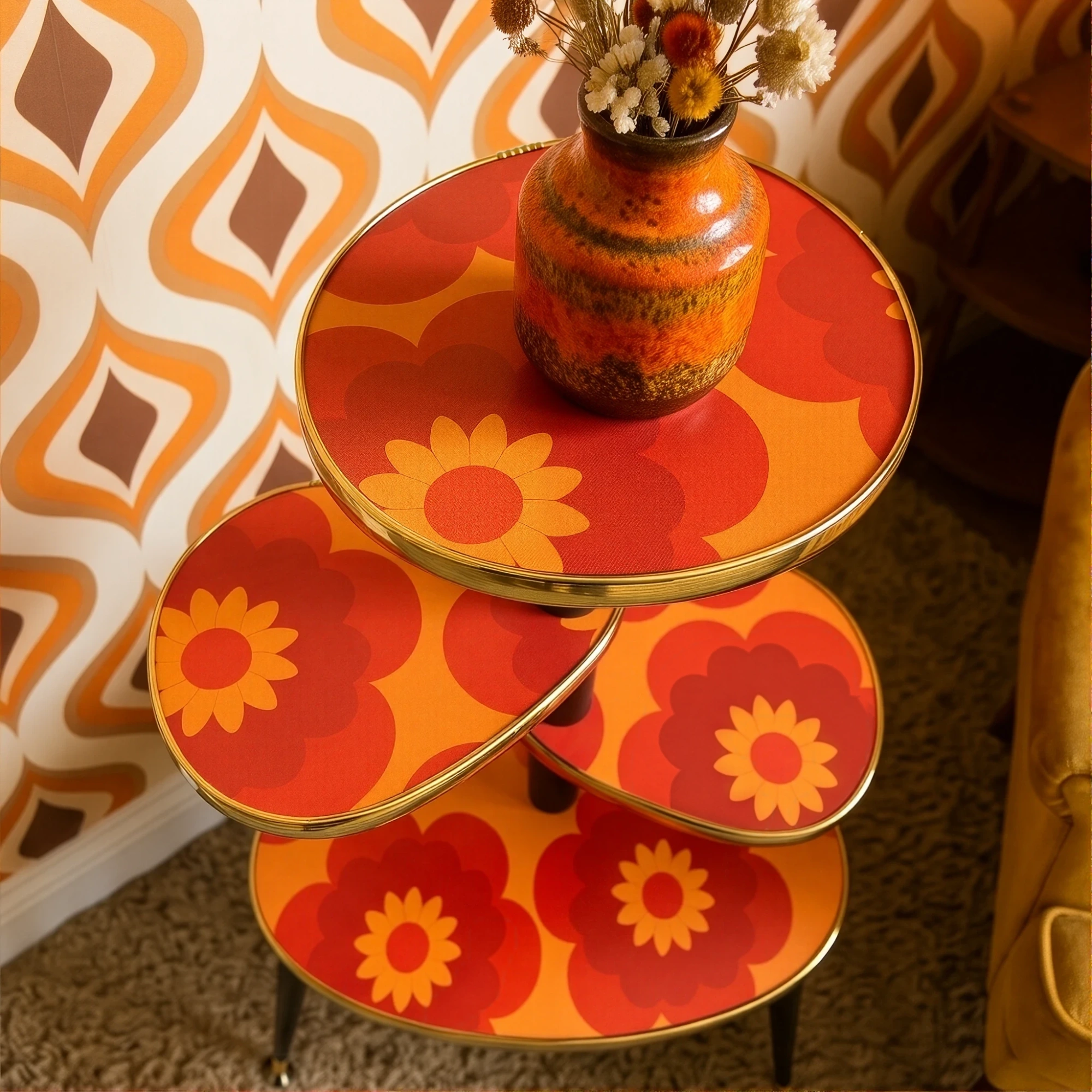 Mid Century 1970s Flower Power 4 Tier Tera Plant Stand Royalexe™ By Royale in Orange & Red