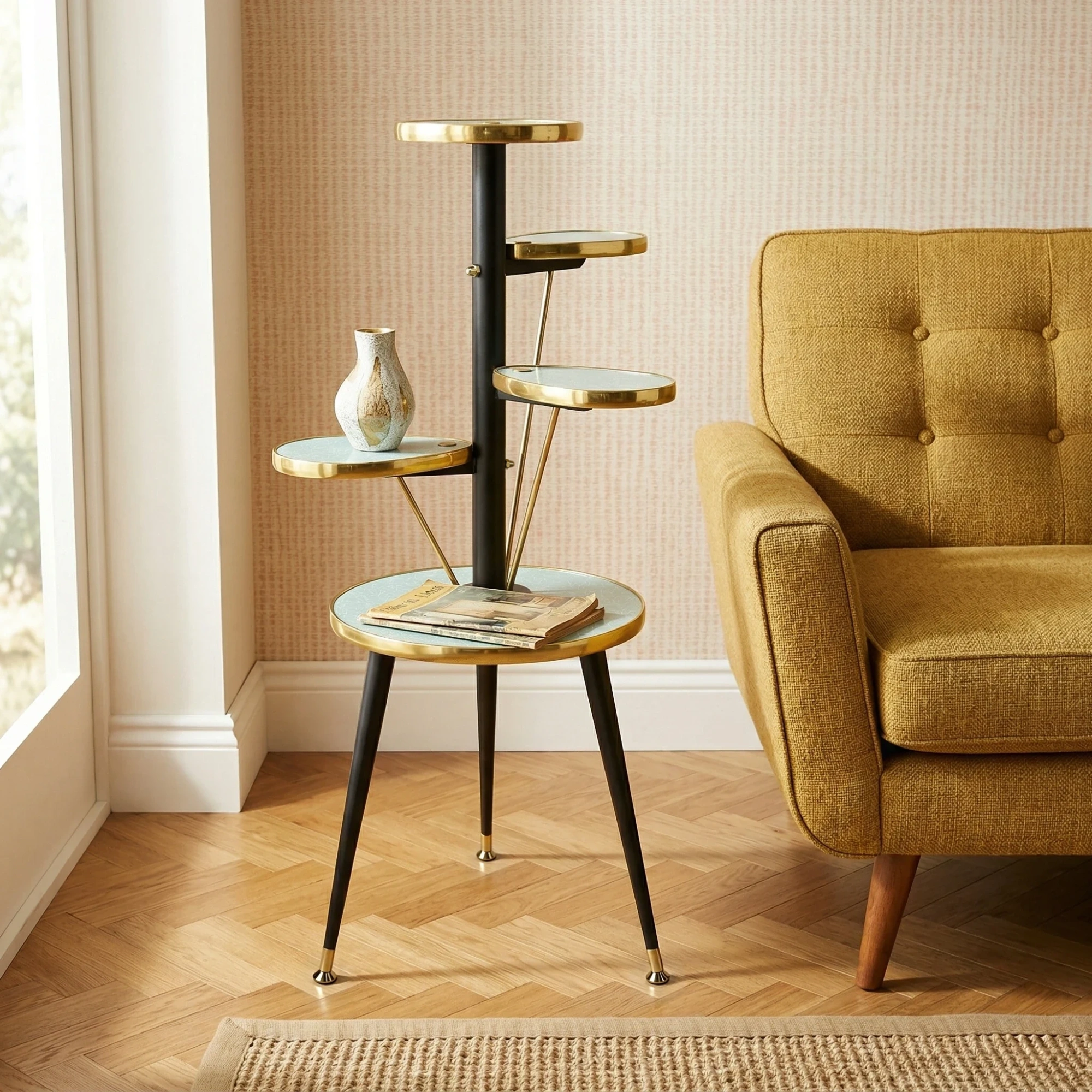 Mid Century Modern Royalexe™ 5 Tier Riva Plant Stand By Royale Naug Pattern in 14 Colours
