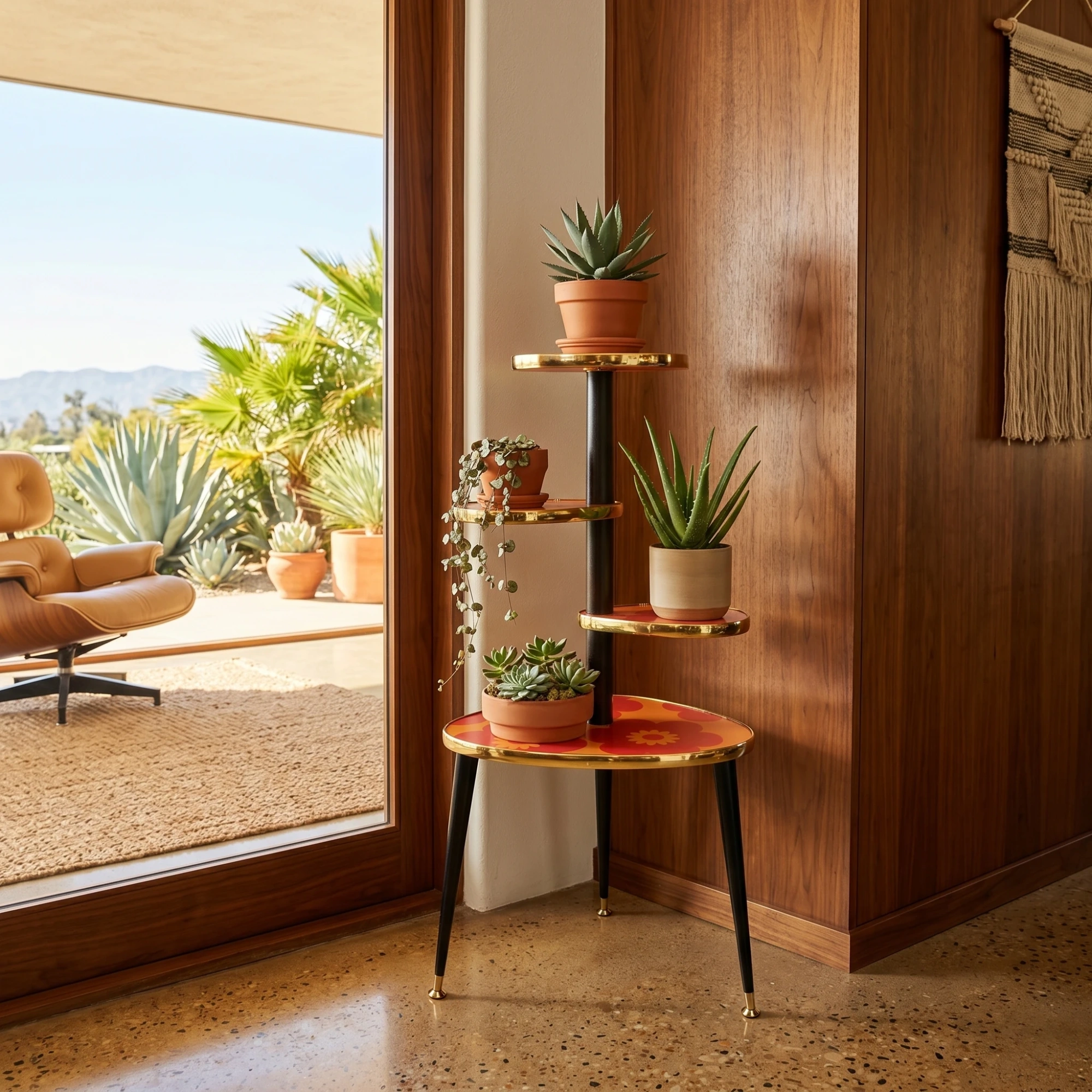 Mid Century 1970s Flower Power 4 Tier Tera Plant Stand Royalexe™ By Royale in Orange & Red