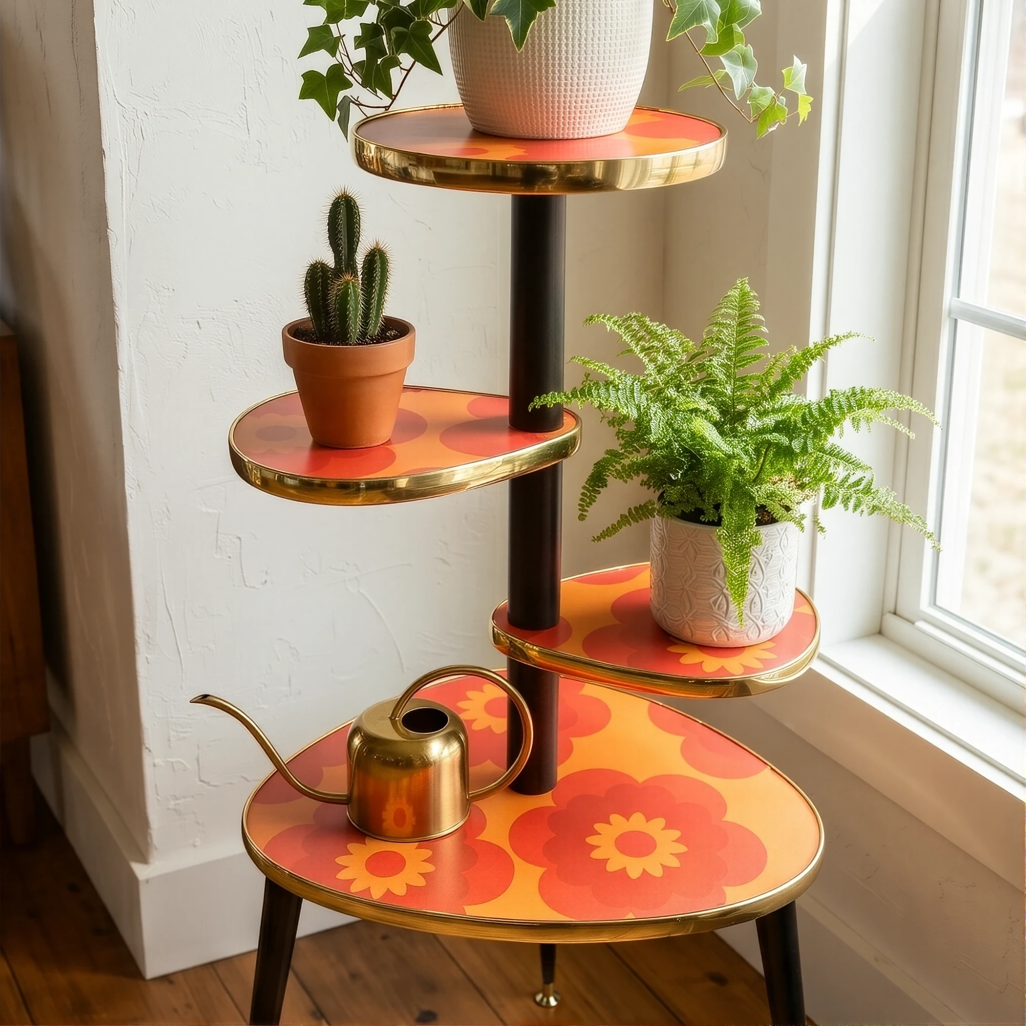 Mid Century 1970s Flower Power 4 Tier Tera Plant Stand Royalexe&trade; By Royale in Orange & Red gallery image