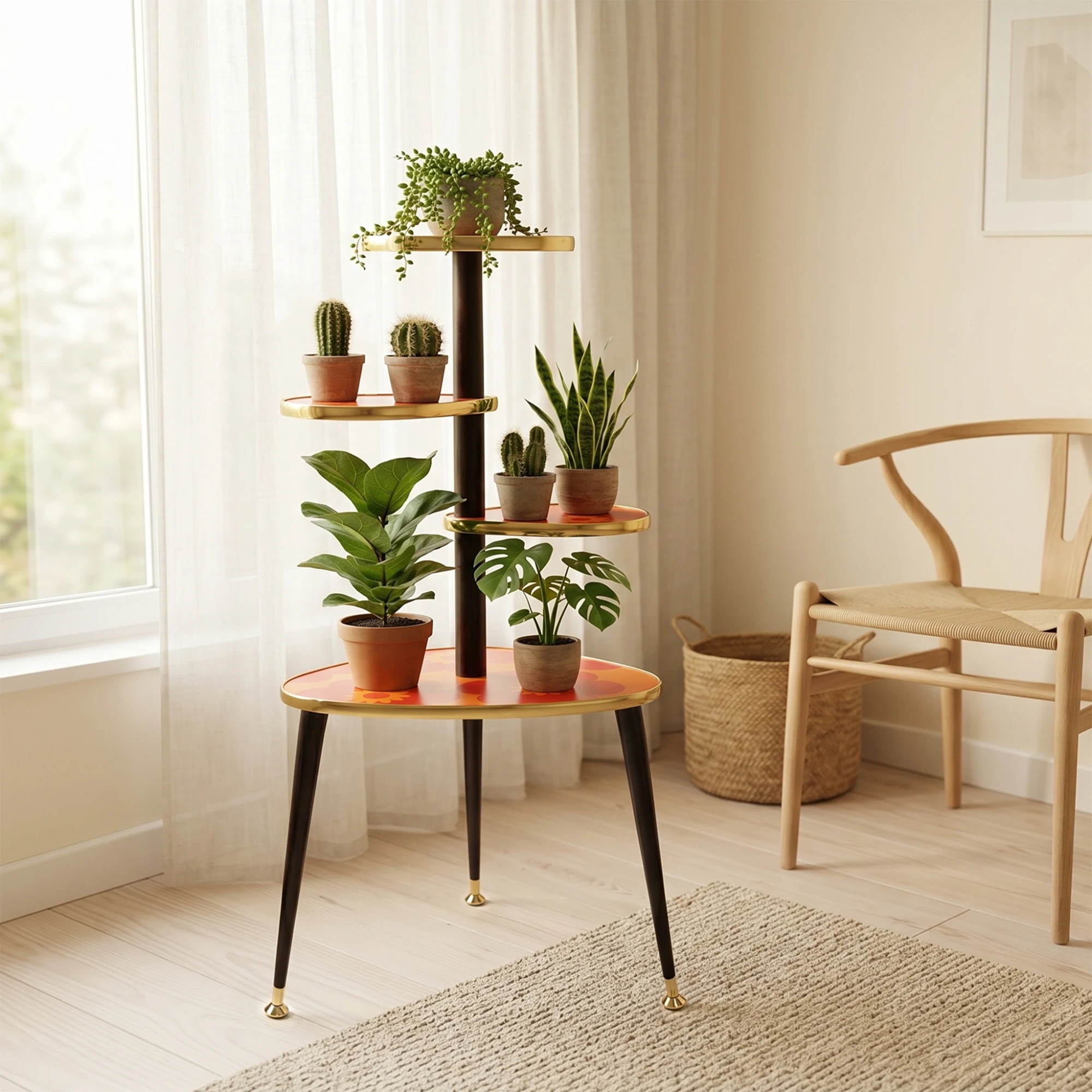 Mid Century 1970s Flower Power 4 Tier Tera Plant Stand Royalexe™ By Royale in Orange & Red