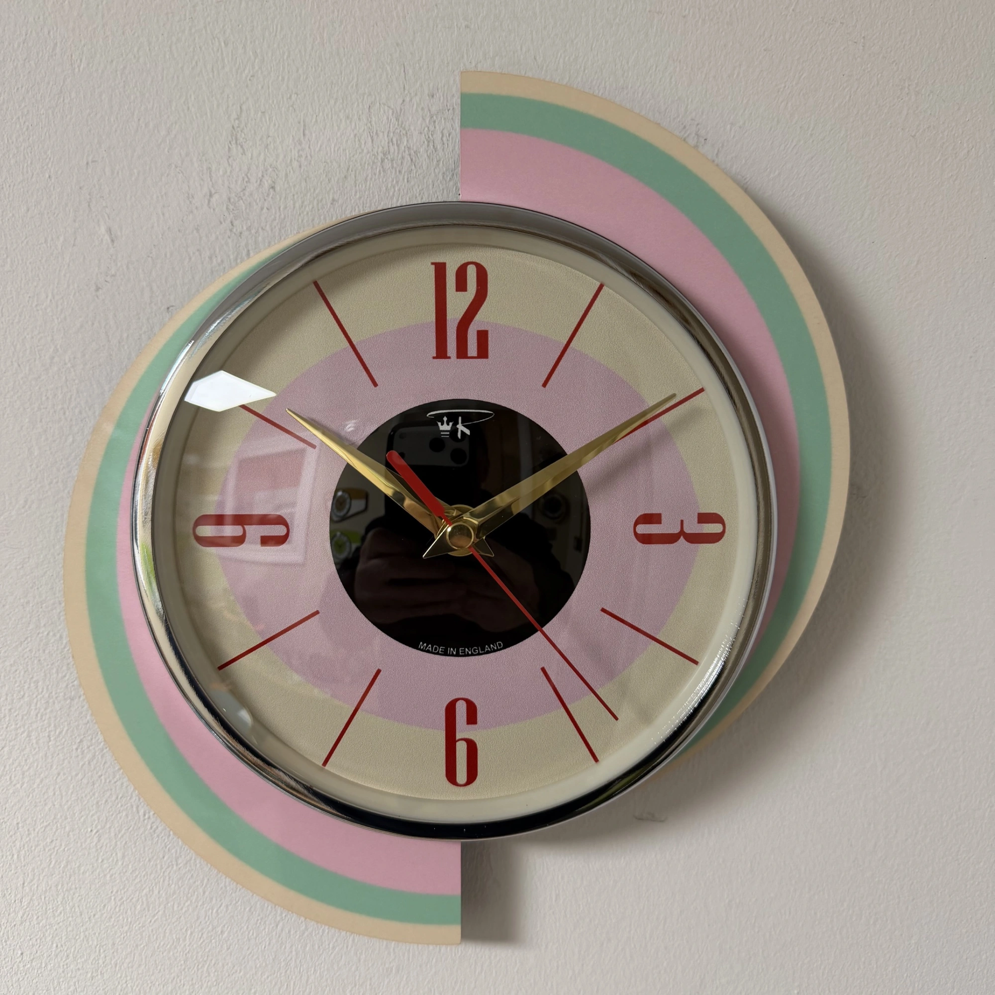 Mid Century Modern Royalexe Laminate Clock By Royale - Design DBC271 Pastel Pink