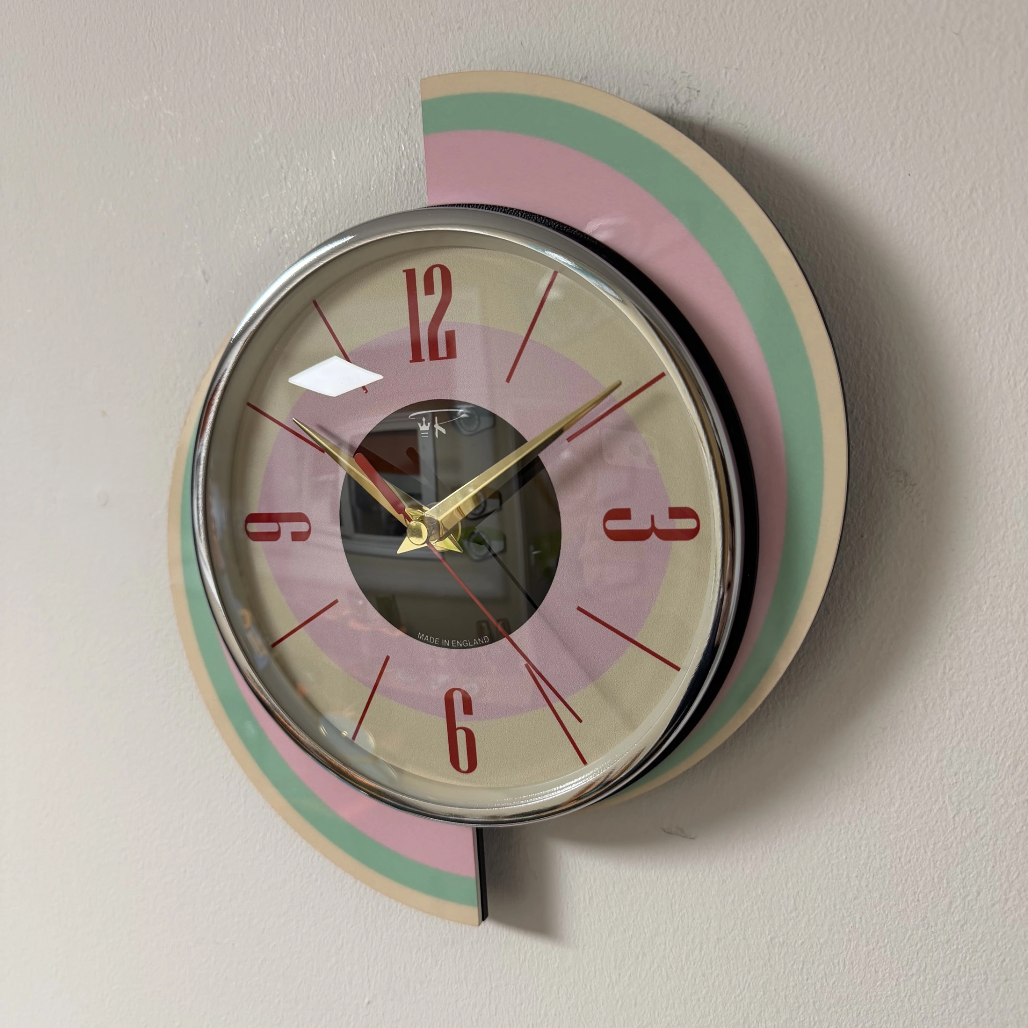 Mid Century Modern Royalexe Laminate Clock By Royale - Design DBC271 Pastel Pink